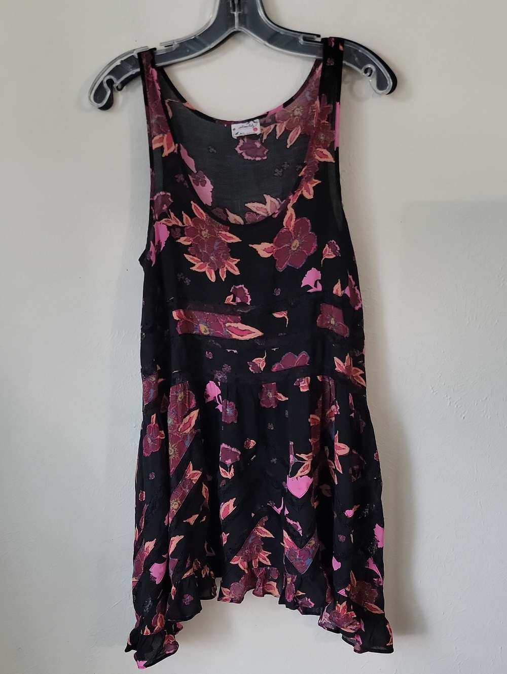 Free People Intimately Black Floral Tunic Asymetrical Whimsigoth